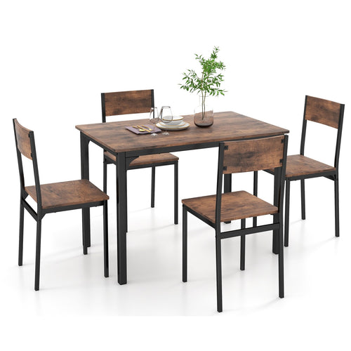 5 Piece Dining Table Set Industrial Style Kitchen Table and Chairs for 4, Rustic Brown