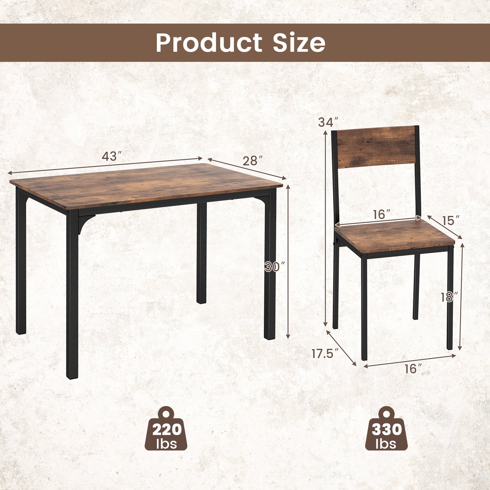 5 Piece Dining Table Set Industrial Style Kitchen Table and Chairs for 4, Rustic Brown Dining Room Sets at Gallery Canada