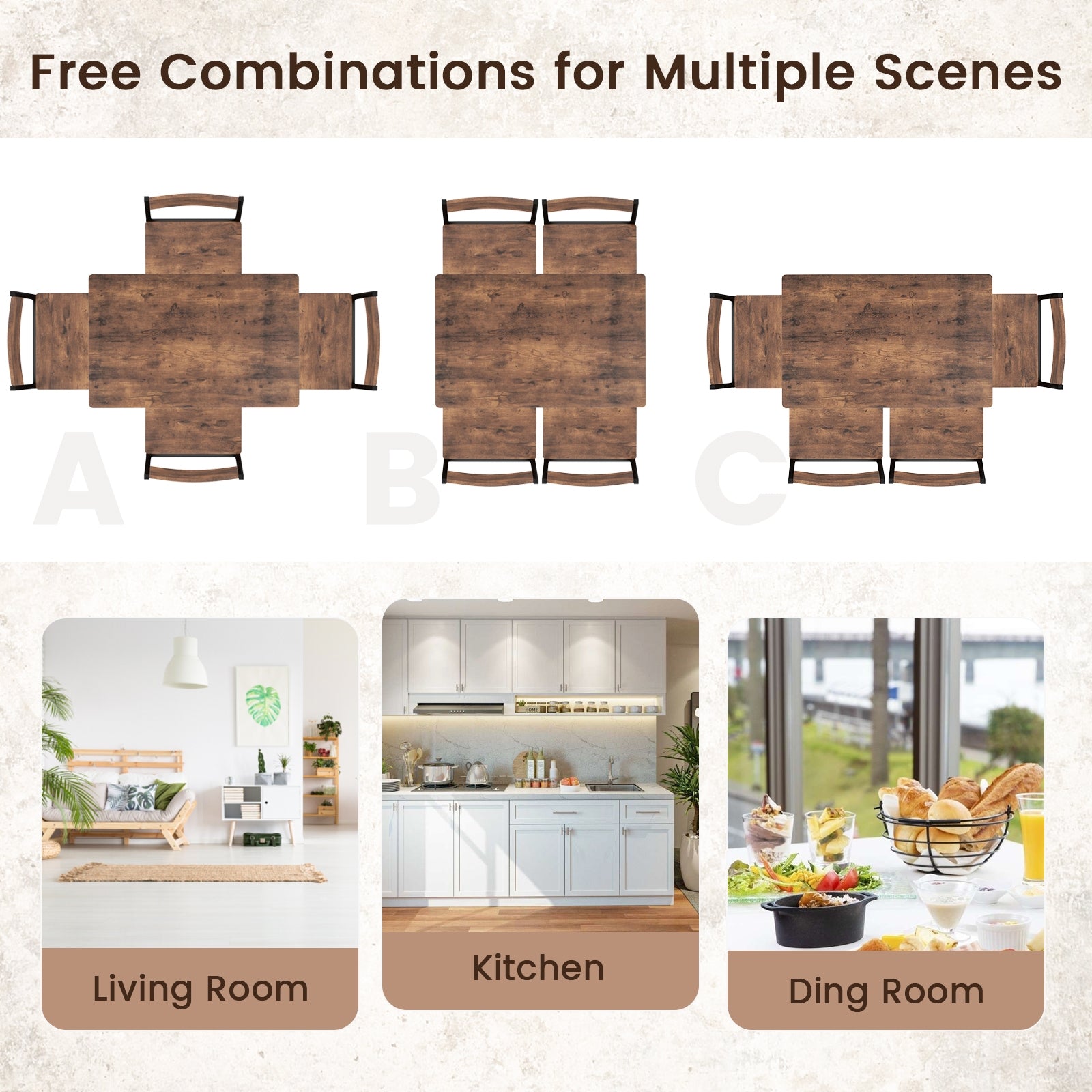 5 Piece Dining Table Set Industrial Style Kitchen Table and Chairs for 4, Rustic Brown Dining Room Sets at Gallery Canada