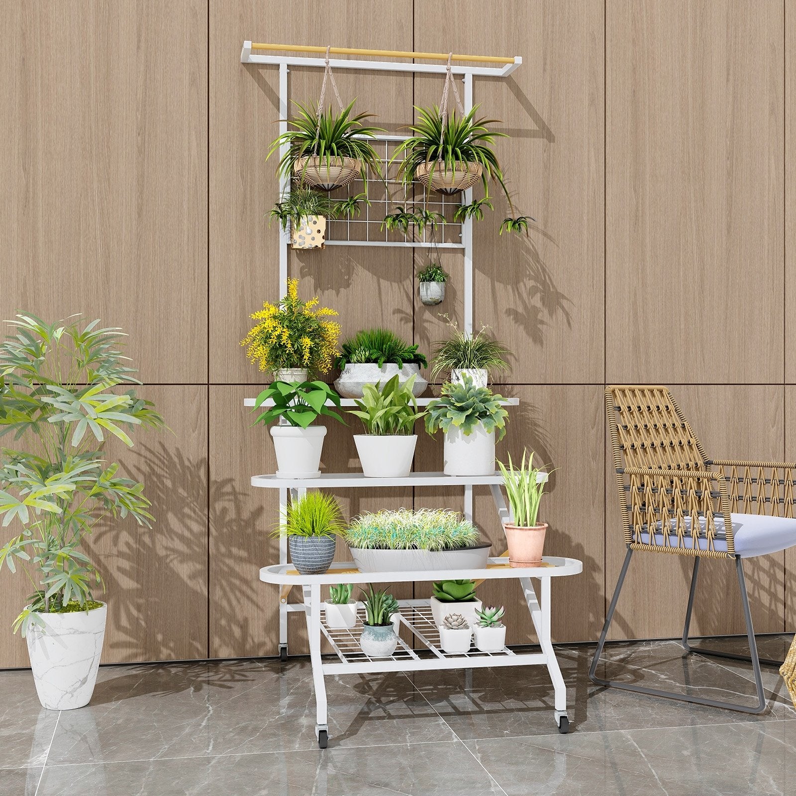 4-Tier Hanging Plant Stand with Hanging Bar, White Garden Tools   at Gallery Canada