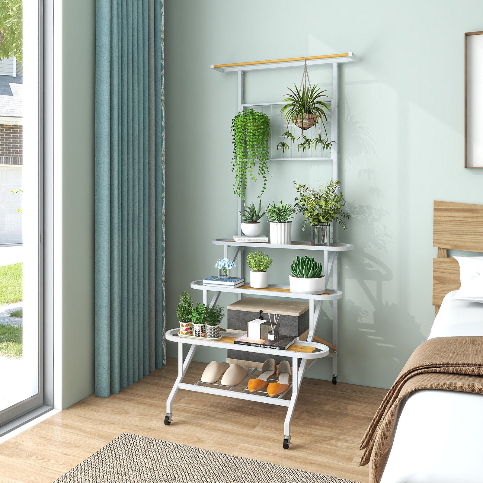 4-Tier Hanging Plant Stand with Hanging Bar, White Garden Tools   at Gallery Canada