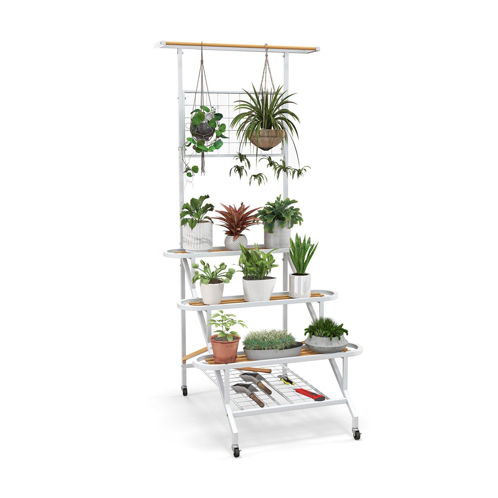 4-Tier Hanging Plant Stand with Hanging Bar, White Garden Tools   at Gallery Canada