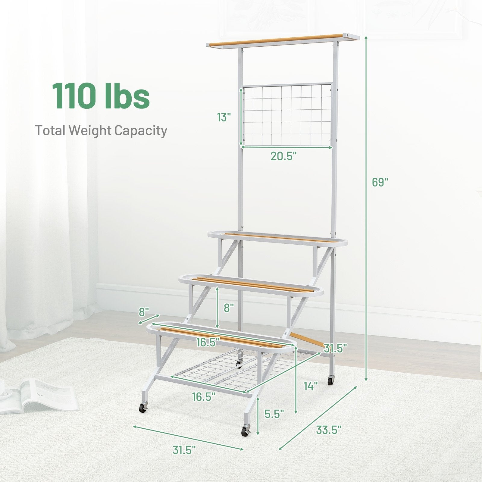 4-Tier Hanging Plant Stand with Hanging Bar, White Garden Tools   at Gallery Canada