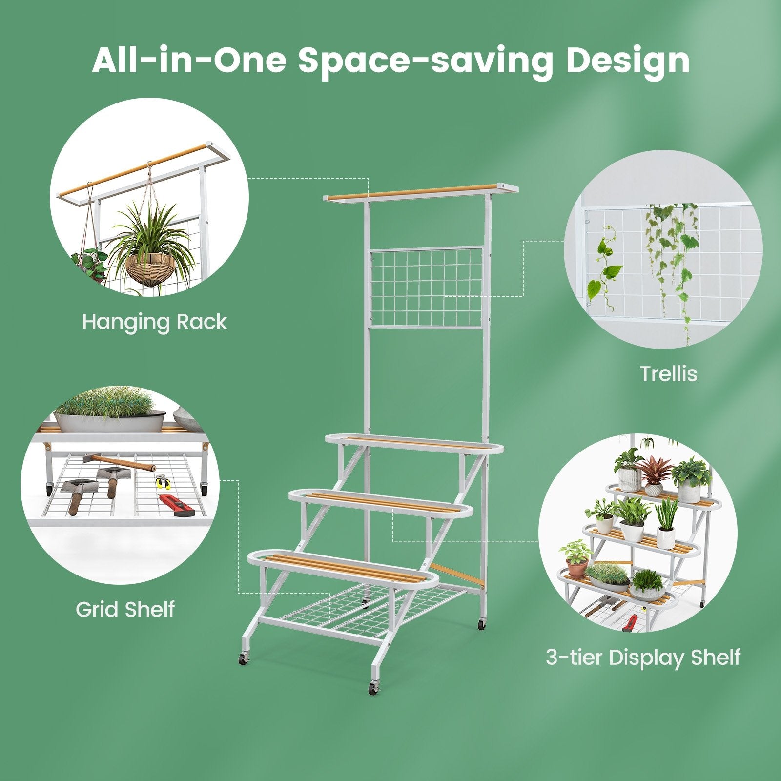 4-Tier Hanging Plant Stand with Hanging Bar, White Garden Tools   at Gallery Canada