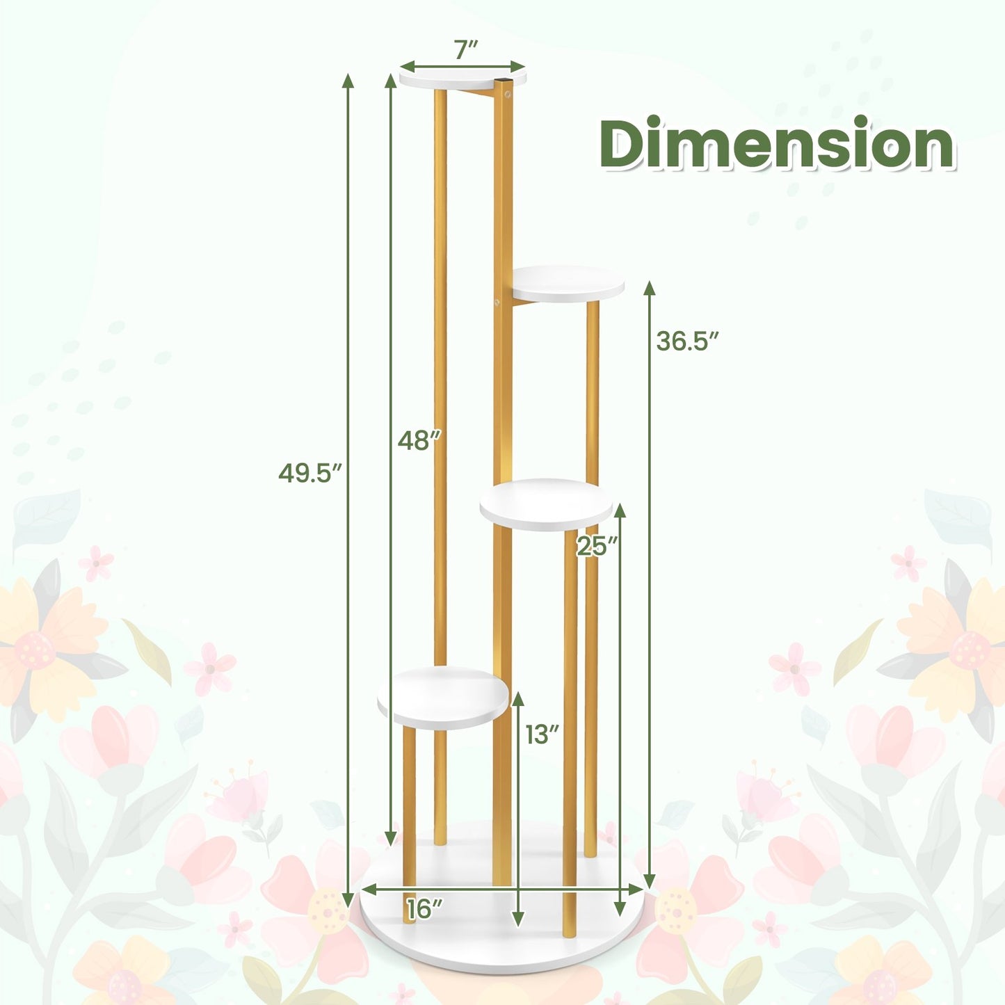 Indoor Metal Plant Stand Corner Plant Shelf for Potted Plant with Golden Metal Frame, White Plant Stands   at Gallery Canada