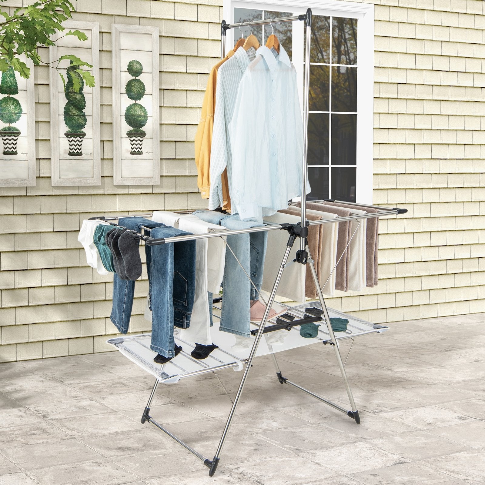 Large Foldable Clothes Drying Rack with Tall Hanging Bar, Silver Drying Racks   at Gallery Canada