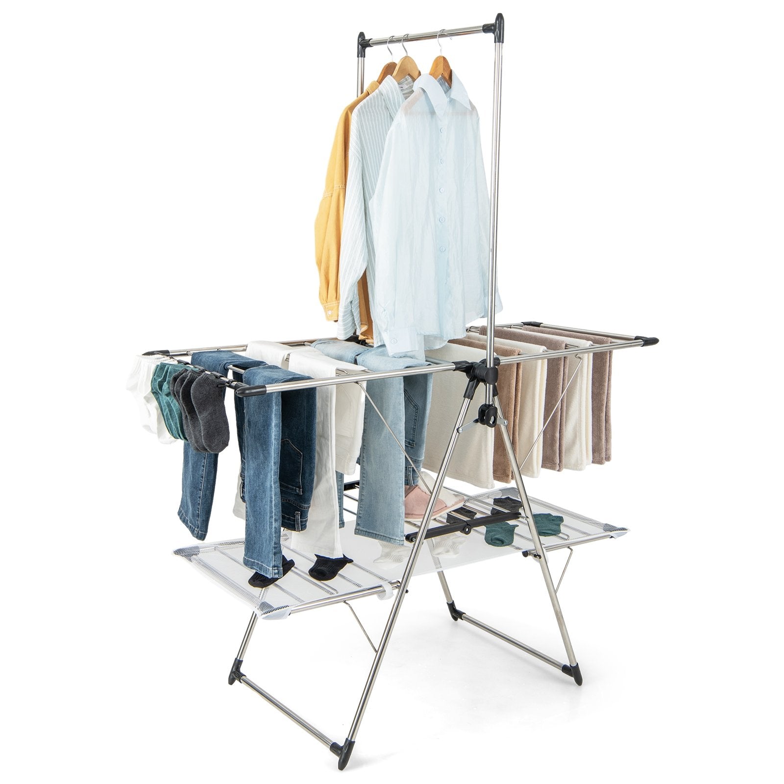 Large Foldable Clothes Drying Rack with Tall Hanging Bar, Silver Drying Racks   at Gallery Canada