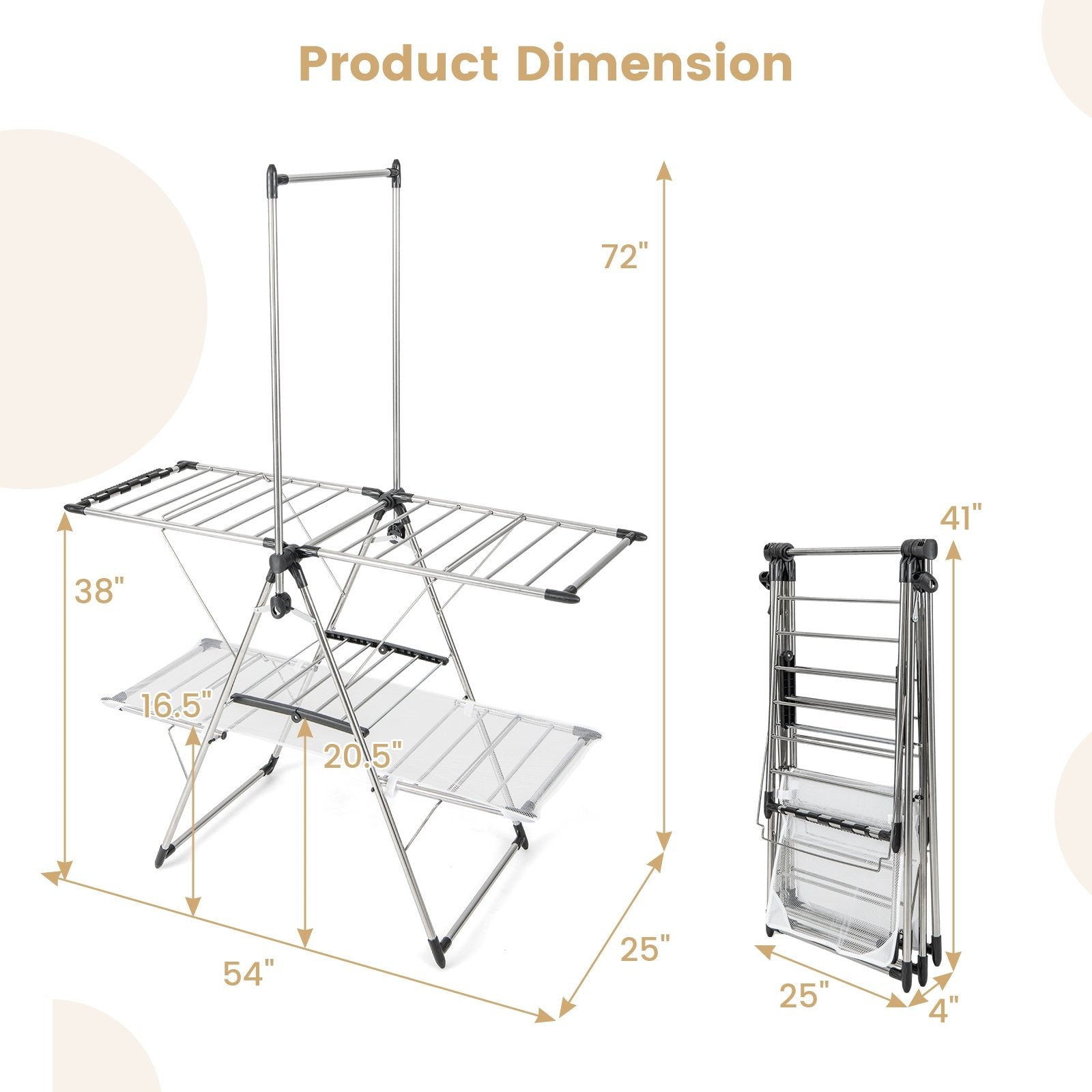 Large Foldable Clothes Drying Rack with Tall Hanging Bar, Silver Drying Racks   at Gallery Canada