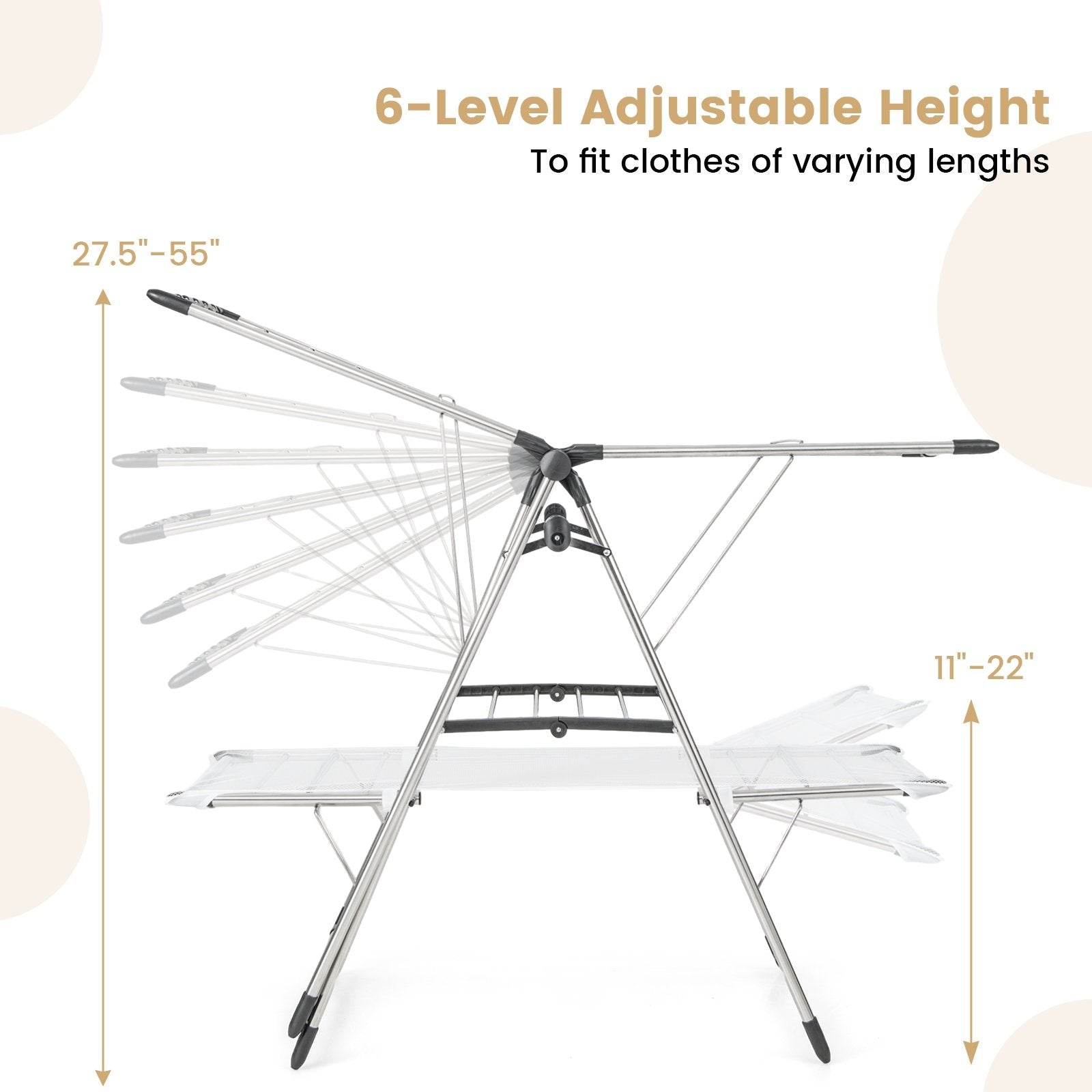 Large Foldable Clothes Drying Rack with Tall Hanging Bar, Silver Drying Racks   at Gallery Canada