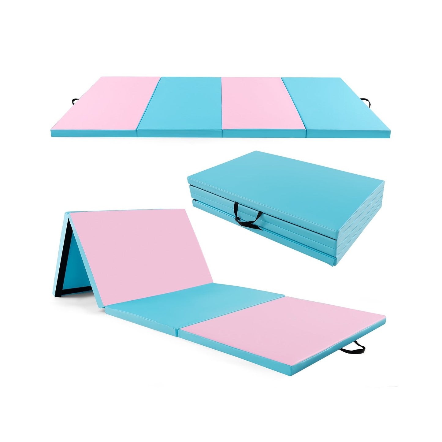 4-Panel PU Leather Folding Exercise Mat with Carrying Handles, Pink & Blue Yoga & Gym Mats   at Gallery Canada