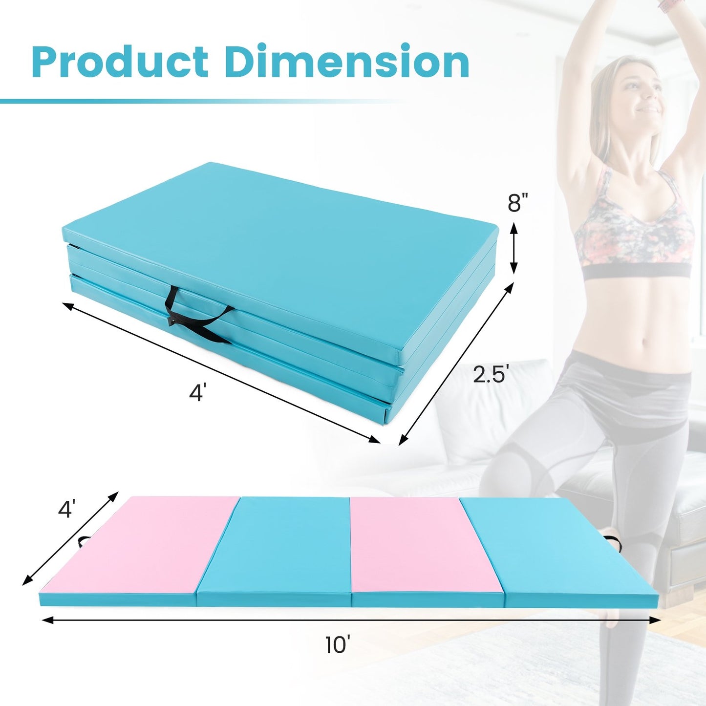 4-Panel PU Leather Folding Exercise Mat with Carrying Handles, Pink & Blue Yoga & Gym Mats   at Gallery Canada