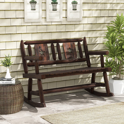 Patio Rocking Bench Double Rocker Chair with Ergonomic Seat 2-Person Loveseat, Rustic Brown Patio Rocking Chairs & Gliders   at Gallery Canada