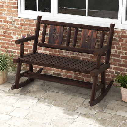 Patio Rocking Bench Double Rocker Chair with Ergonomic Seat 2-Person Loveseat, Rustic Brown Patio Rocking Chairs & Gliders   at Gallery Canada