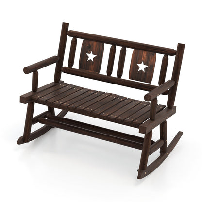 Patio Rocking Bench Double Rocker Chair with Ergonomic Seat 2-Person Loveseat, Rustic Brown Patio Rocking Chairs & Gliders   at Gallery Canada