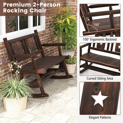 Patio Rocking Bench Double Rocker Chair with Ergonomic Seat 2-Person Loveseat, Rustic Brown Patio Rocking Chairs & Gliders   at Gallery Canada