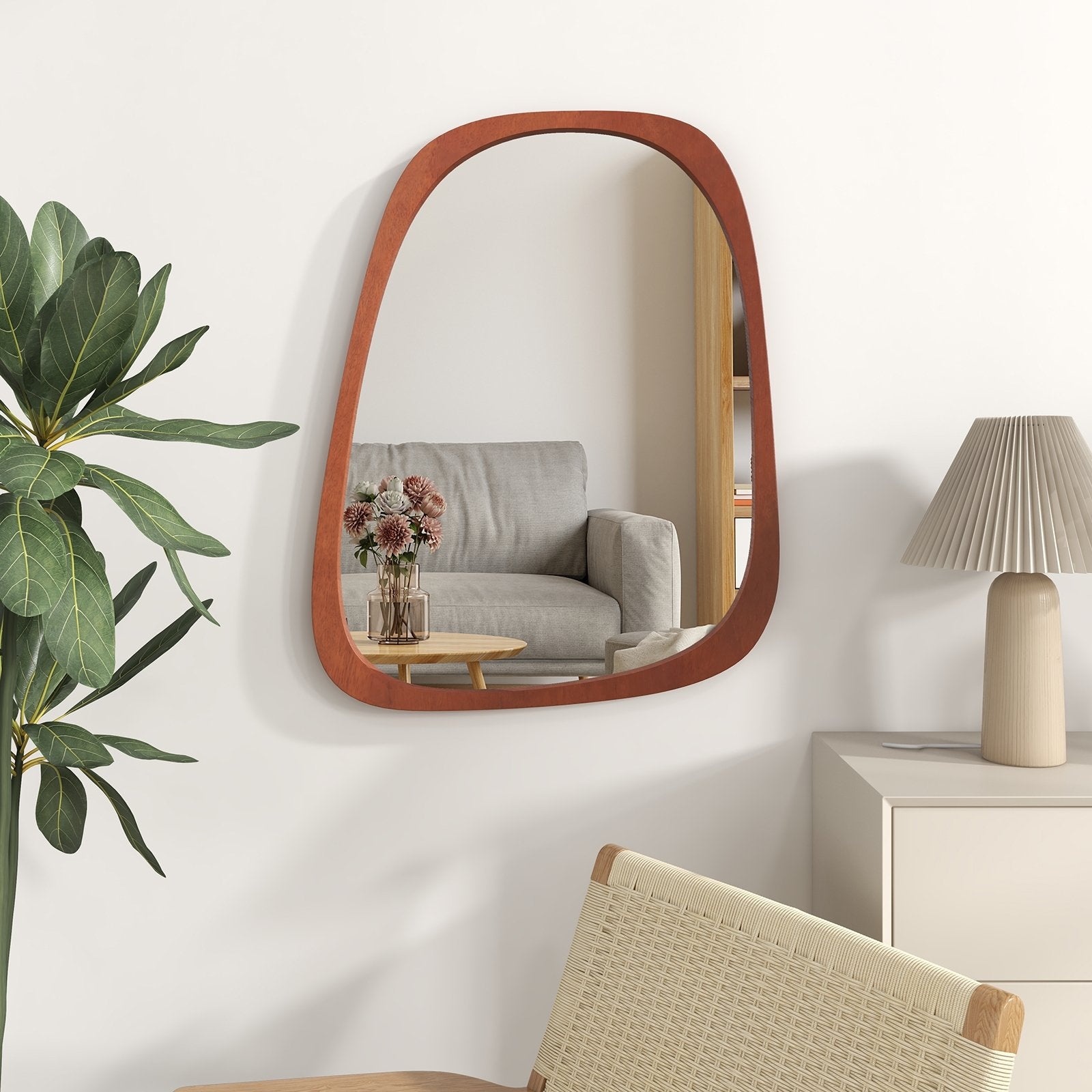 Asymmetrical Abstract Irregular Shaped Wall Mirror with Rustic Frame, Natural Wall Mirrors   at Gallery Canada