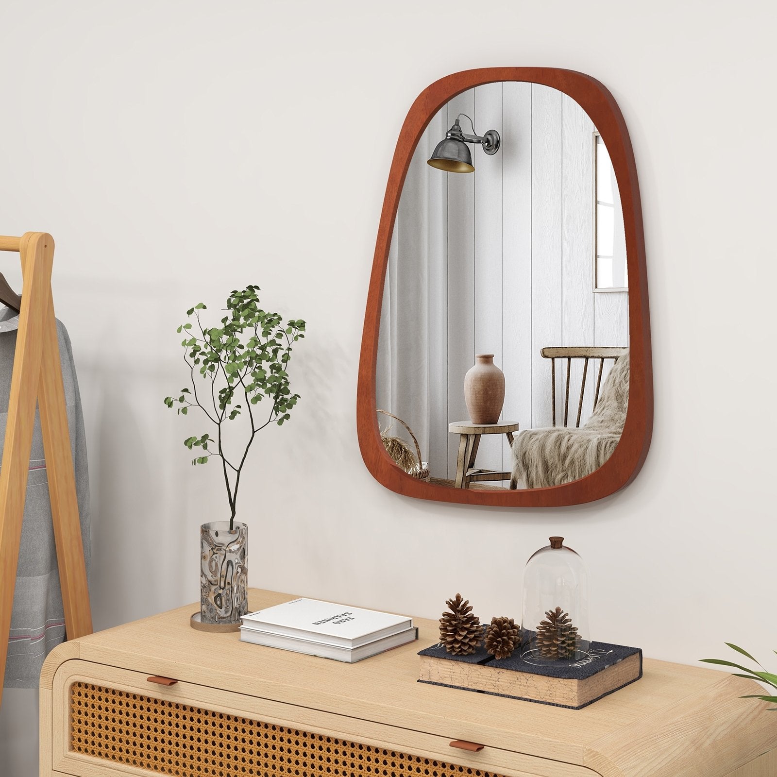 Asymmetrical Abstract Irregular Shaped Wall Mirror with Rustic Frame, Natural Wall Mirrors   at Gallery Canada