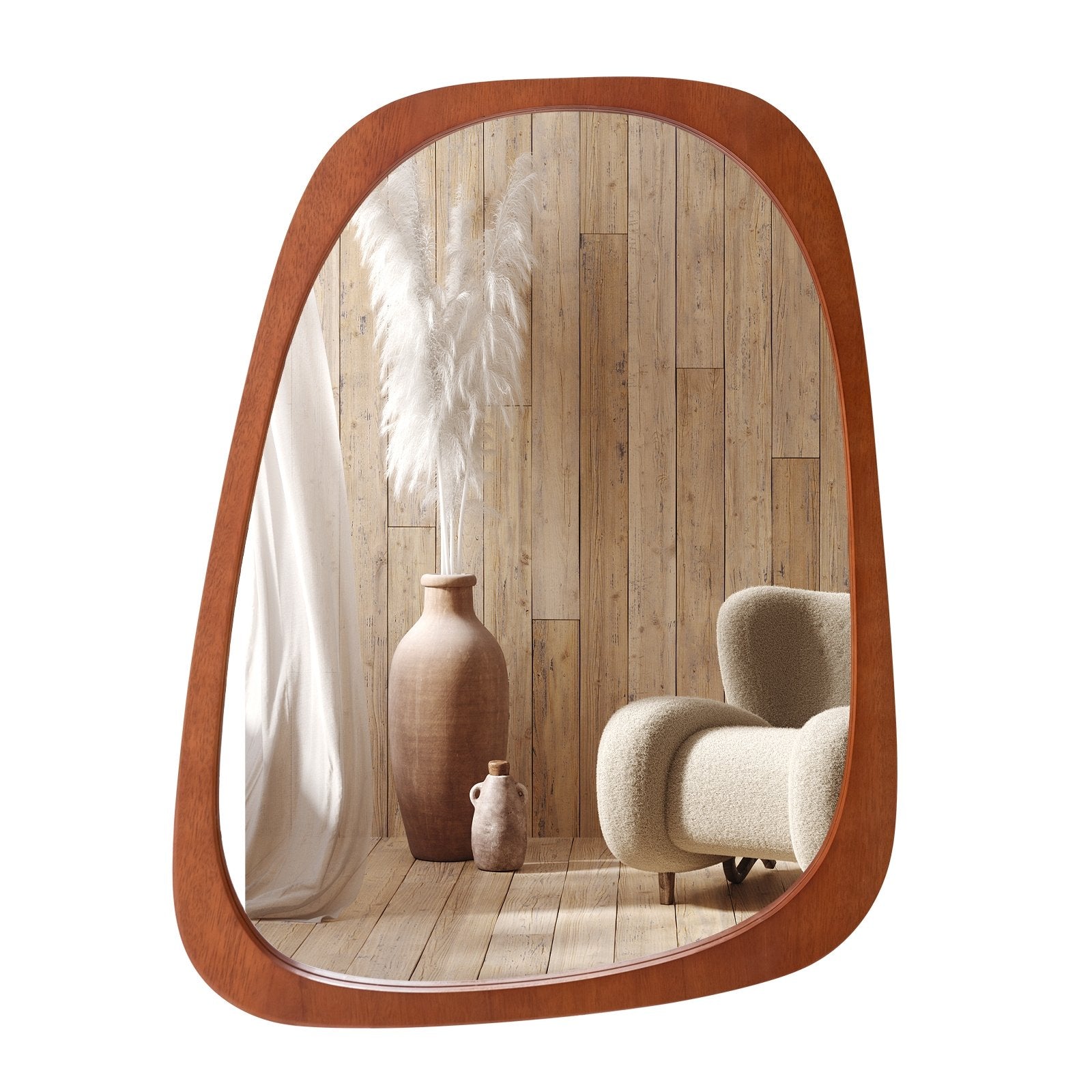 Asymmetrical Abstract Irregular Shaped Wall Mirror with Rustic Frame, Natural Wall Mirrors   at Gallery Canada