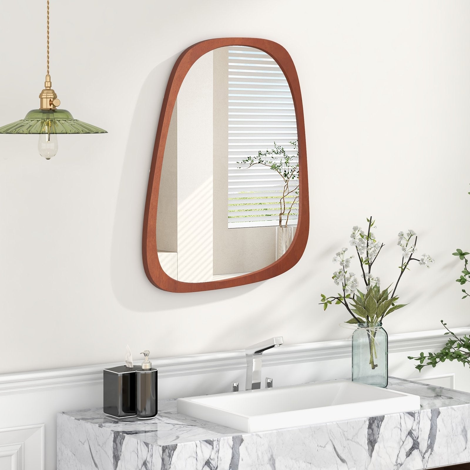 Asymmetrical Abstract Irregular Shaped Wall Mirror with Rustic Frame, Natural Wall Mirrors   at Gallery Canada