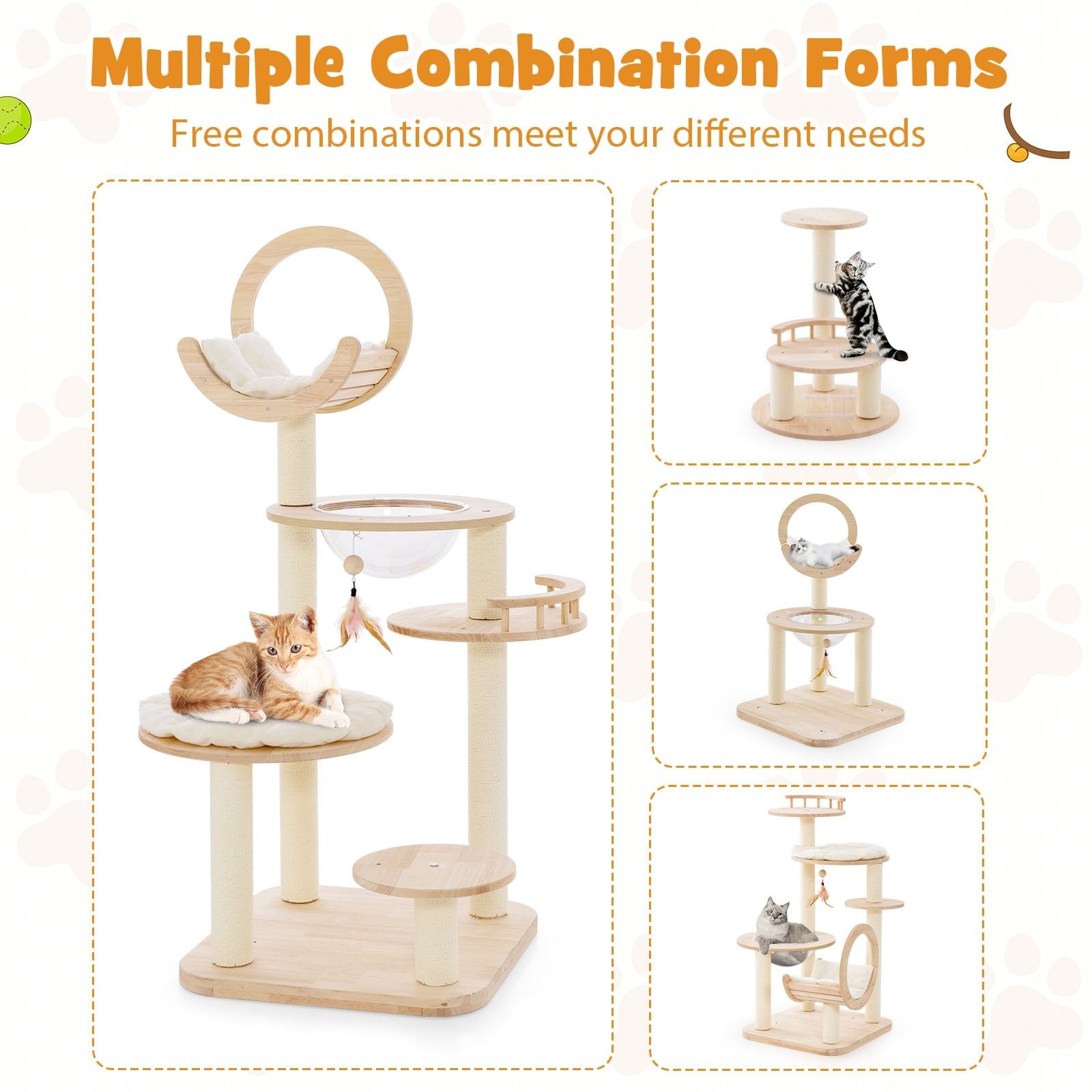 4-in-1 Large Wooden Cat Tower with Space Capsule Nest for Indoor Cats, Beige Cat Trees Condos & Scratchers   at Gallery Canada