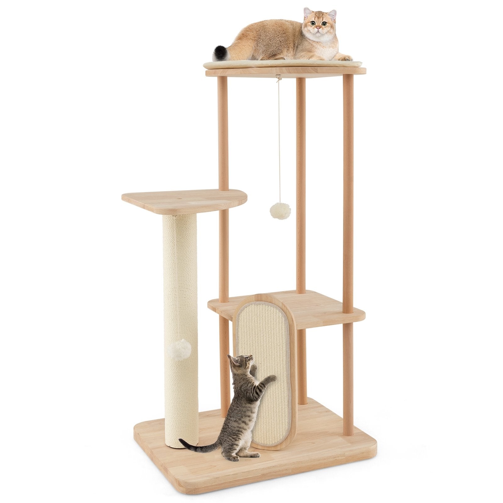 Wooden Multi-level Modern Cat Tower with Scratching Board and Post-44 inches, Beige Cat Trees Condos & Scratchers   at Gallery Canada