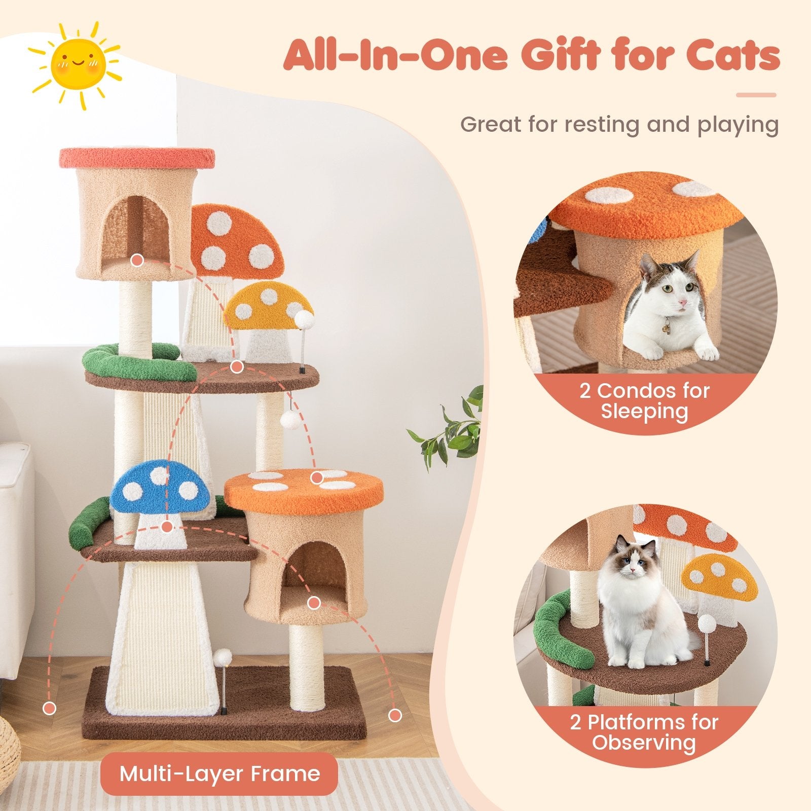 4-In-1 Cat Tree with 2 Condos and Platforms for Indoors, Multicolor Cat Trees Condos & Scratchers   at Gallery Canada