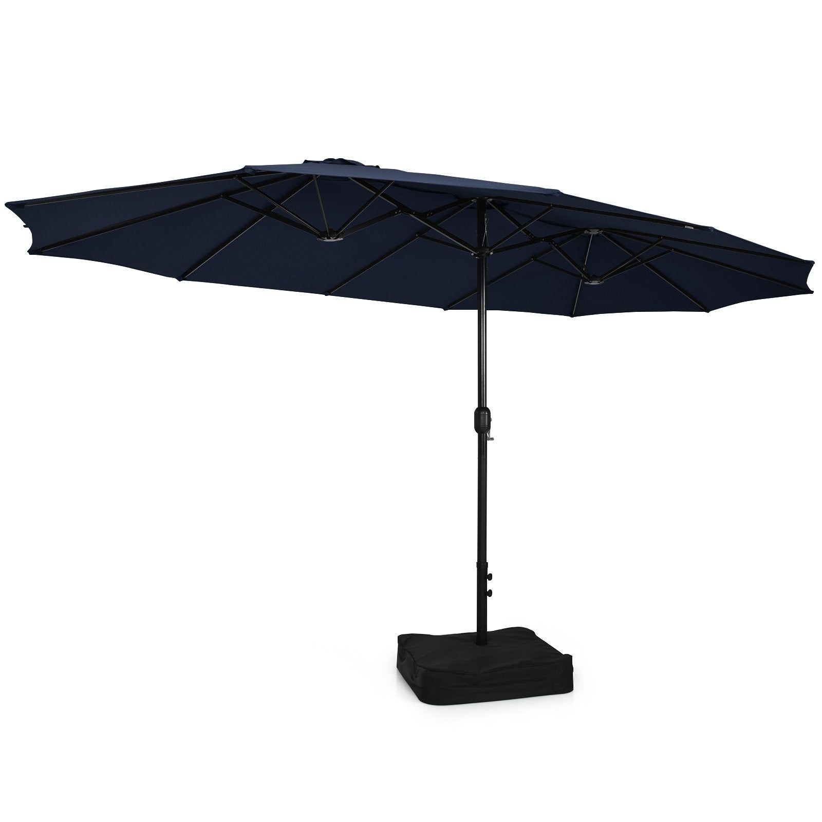 15 Feet Double-Sided Twin Patio Umbrella with Crank and Base, Navy Outdoor Umbrellas   at Gallery Canada