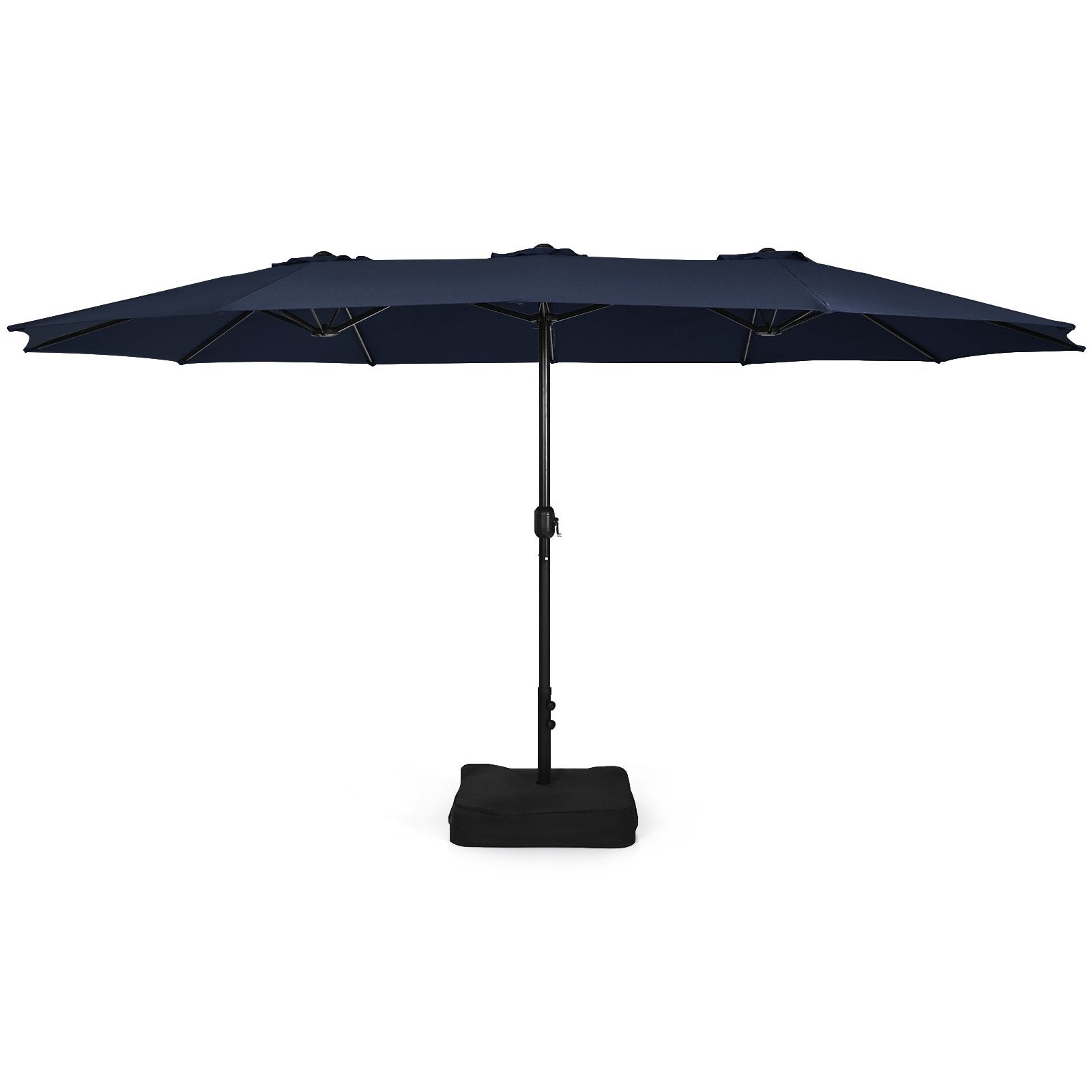 15 Feet Double-Sided Twin Patio Umbrella with Crank and Base, Navy Outdoor Umbrellas   at Gallery Canada