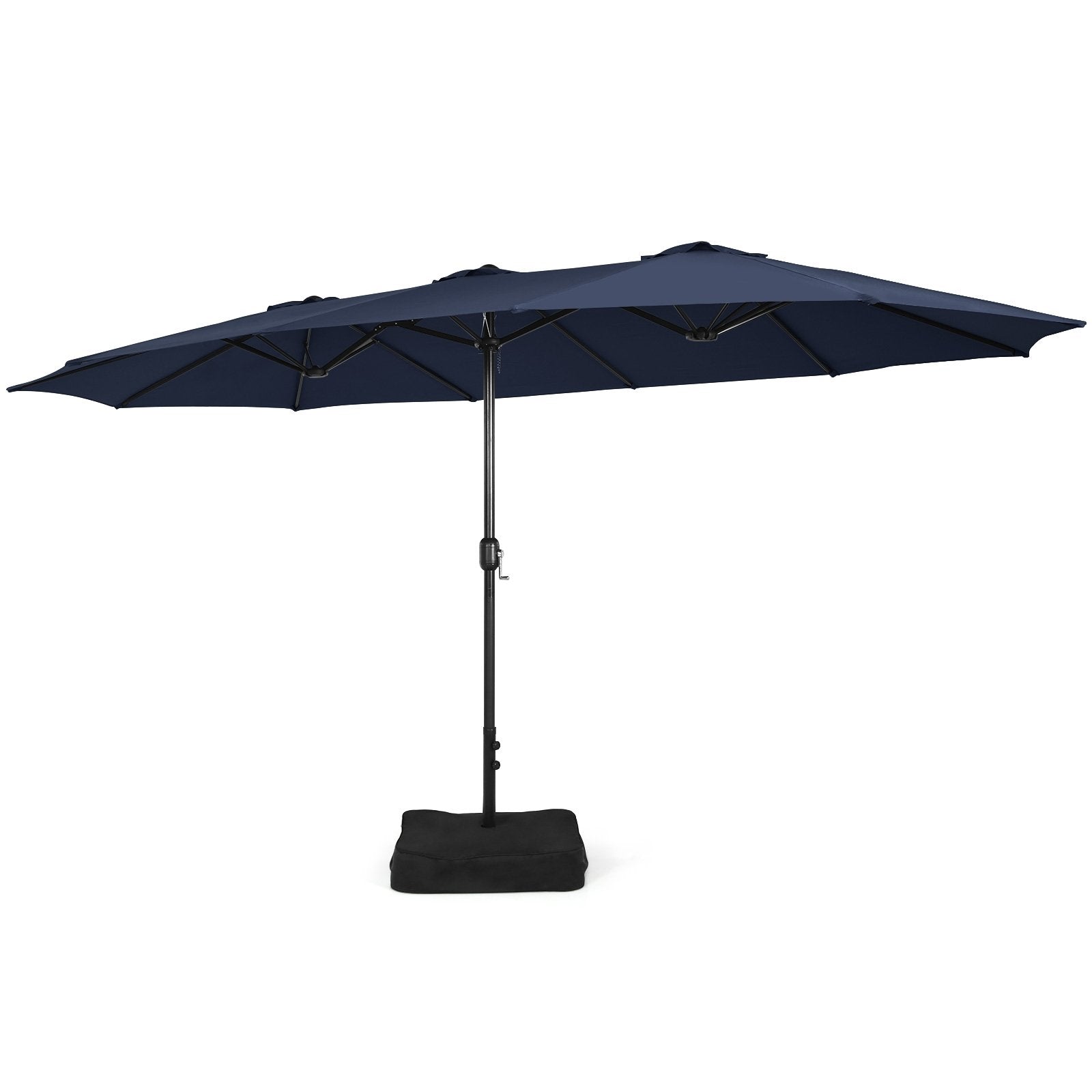 15 Feet Double-Sided Twin Patio Umbrella with Crank and Base, Navy Outdoor Umbrellas   at Gallery Canada