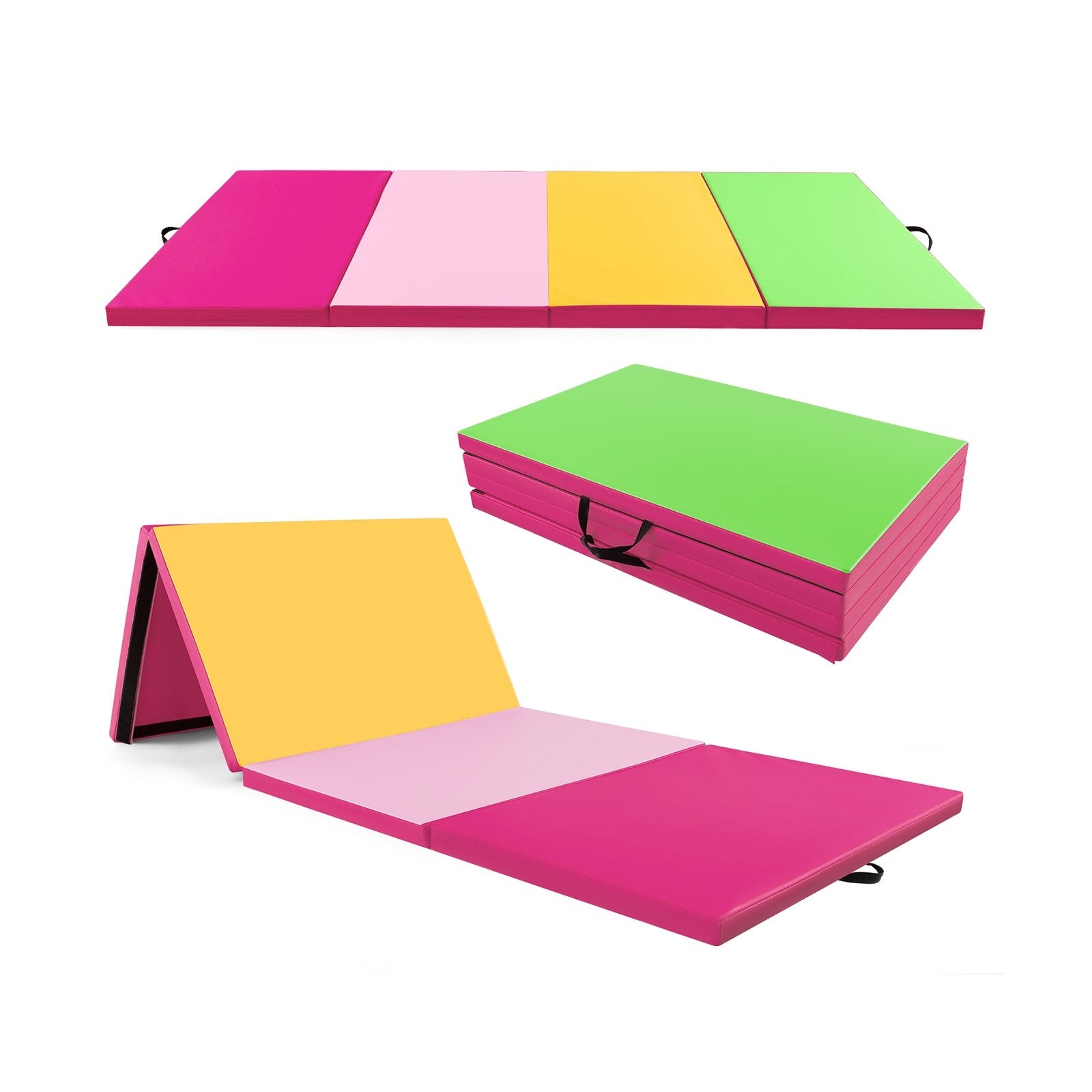 4-Panel PU Leather Folding Exercise Mat with Carrying Handles, Green Yoga & Gym Mats   at Gallery Canada