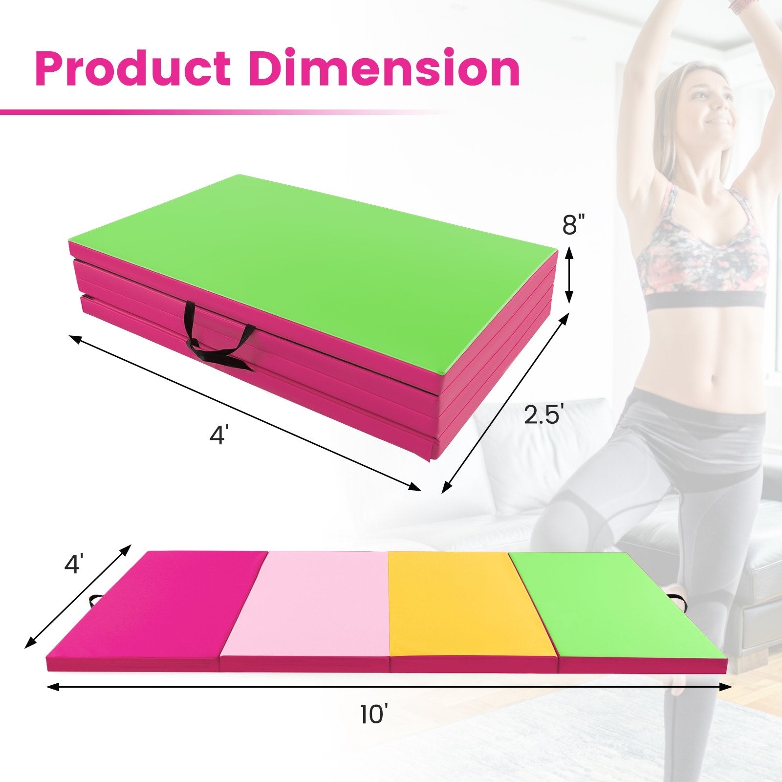 4-Panel PU Leather Folding Exercise Mat with Carrying Handles, Green Yoga & Gym Mats   at Gallery Canada