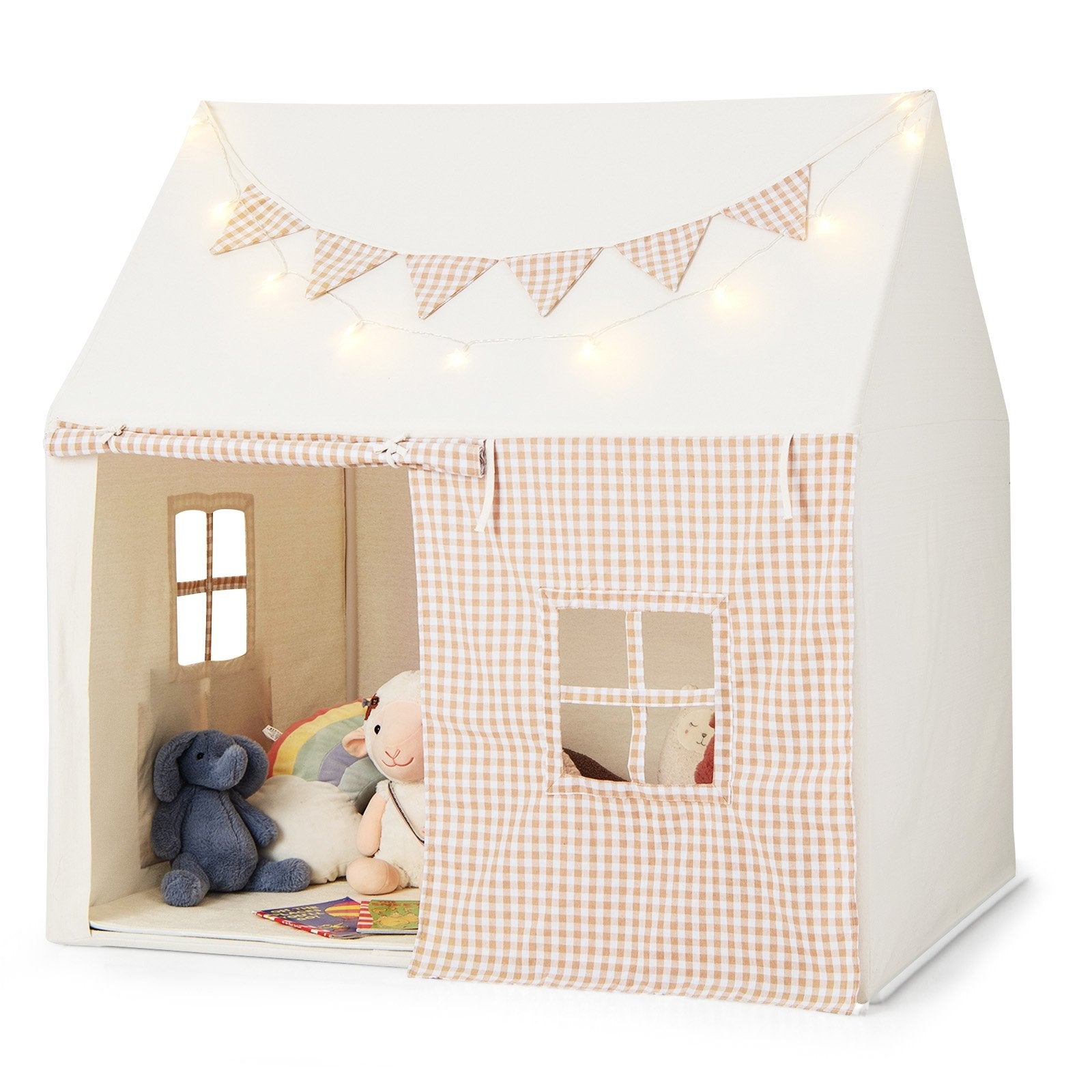 Kids Play Tent Large Playhouse with Padded Mat and 2 Breathable Windows, Beige Play Tents & Playhouse   at Gallery Canada