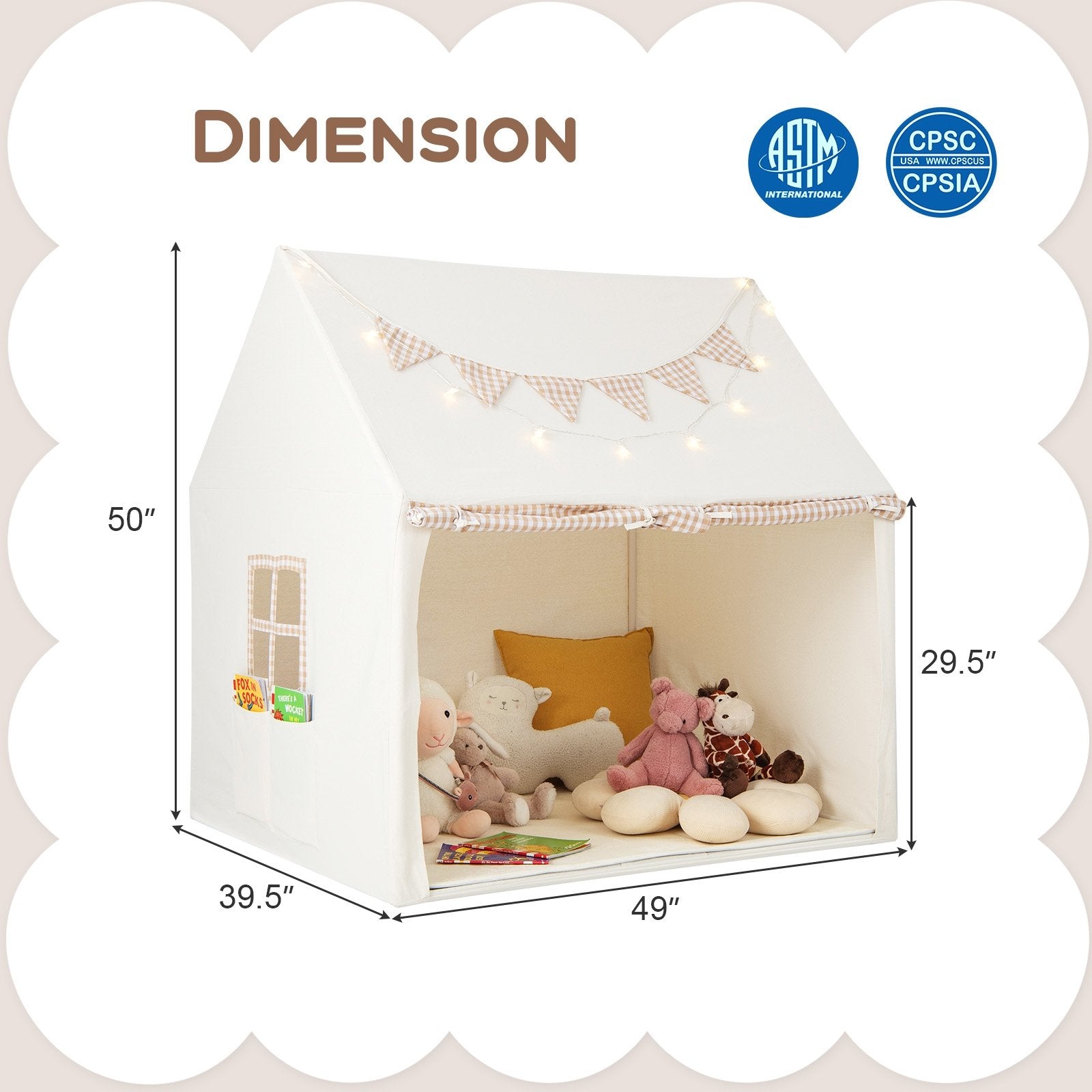 Kids Play Tent Large Playhouse with Padded Mat and 2 Breathable Windows, Beige Play Tents & Playhouse   at Gallery Canada