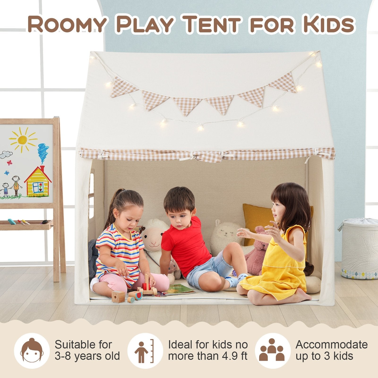 Kids Play Tent Large Playhouse with Padded Mat and 2 Breathable Windows, Beige Play Tents & Playhouse   at Gallery Canada