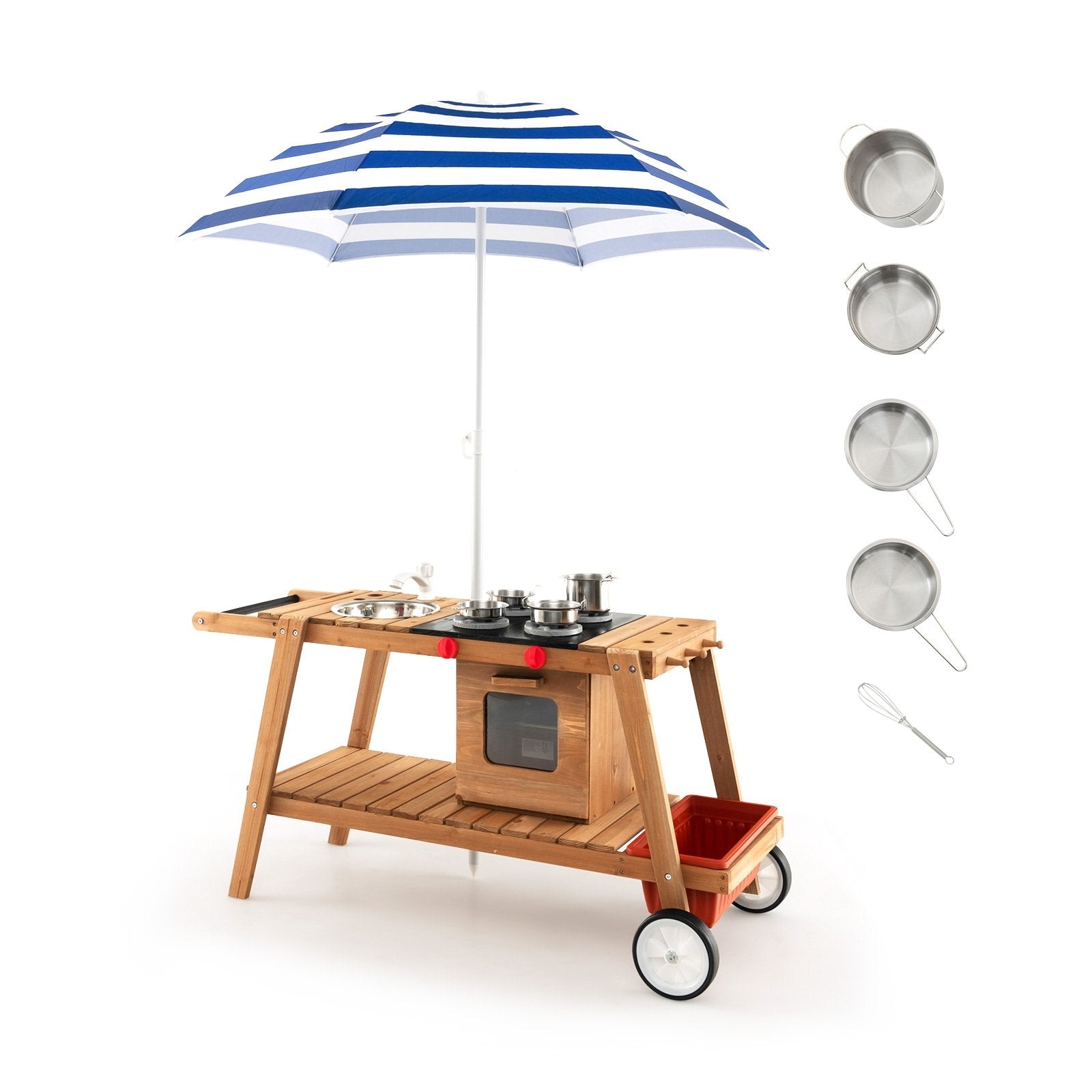 Wooden Play Cart with Sun Proof Umbrella for Toddlers Over 3 Years Old, Blue Pretend Toys   at Gallery Canada