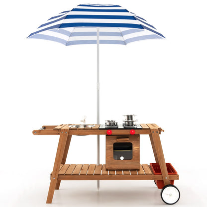 Wooden Play Cart with Sun Proof Umbrella for Toddlers Over 3 Years Old, Blue Pretend Toys   at Gallery Canada