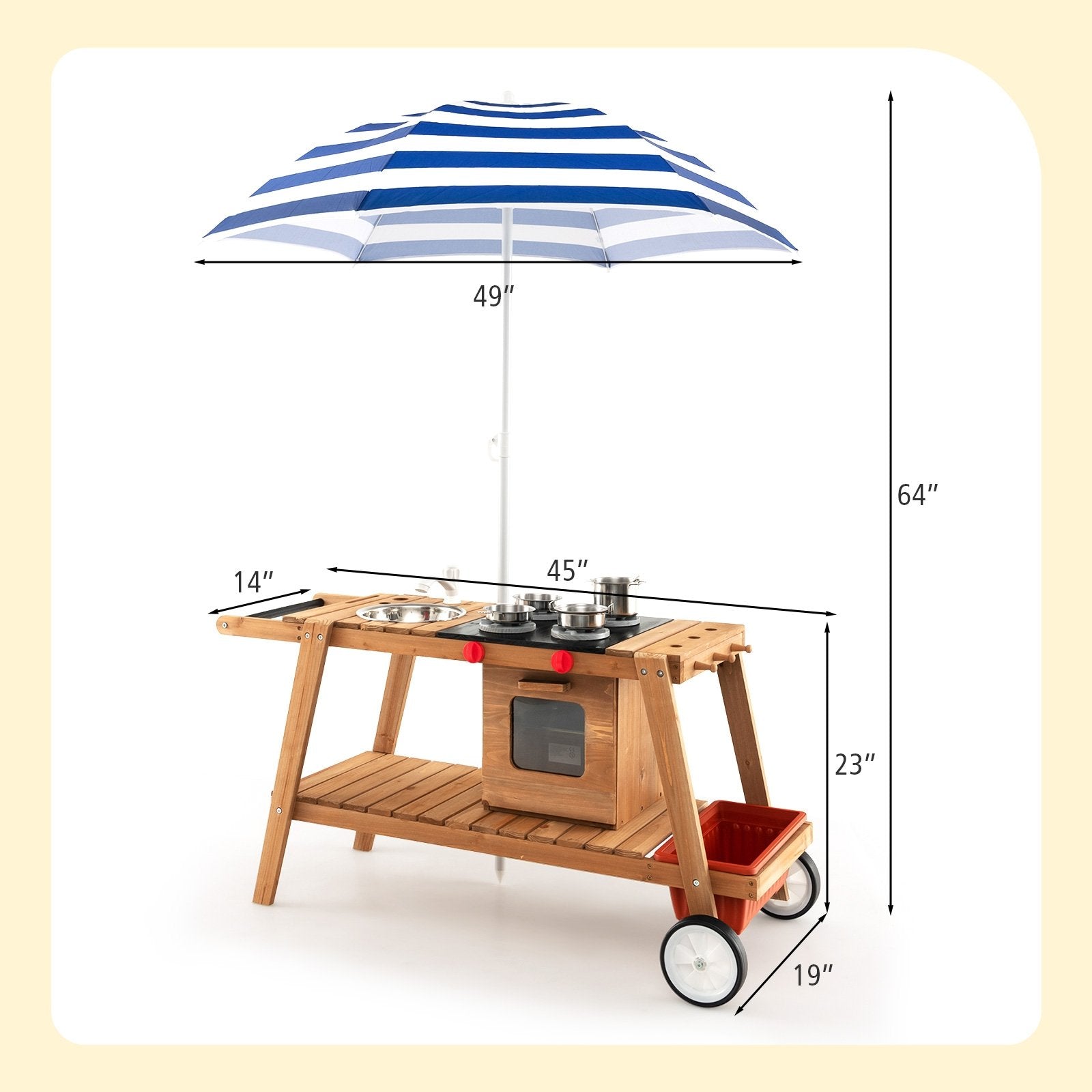 Wooden Play Cart with Sun Proof Umbrella for Toddlers Over 3 Years Old, Blue Pretend Toys   at Gallery Canada