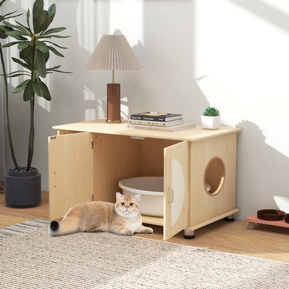 Cat Litter Box Enclosure with Sisal Scratching Doors and Adjustable Metal Feet, Natural Cat Houses   at Gallery Canada