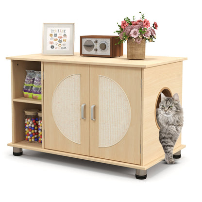 Cat Litter Box Enclosure with Sisal Scratching Doors and Adjustable Metal Feet, Natural Cat Houses   at Gallery Canada