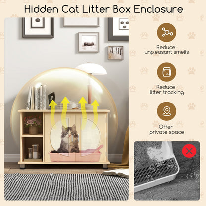 Cat Litter Box Enclosure with Sisal Scratching Doors and Adjustable Metal Feet, Natural Cat Houses   at Gallery Canada