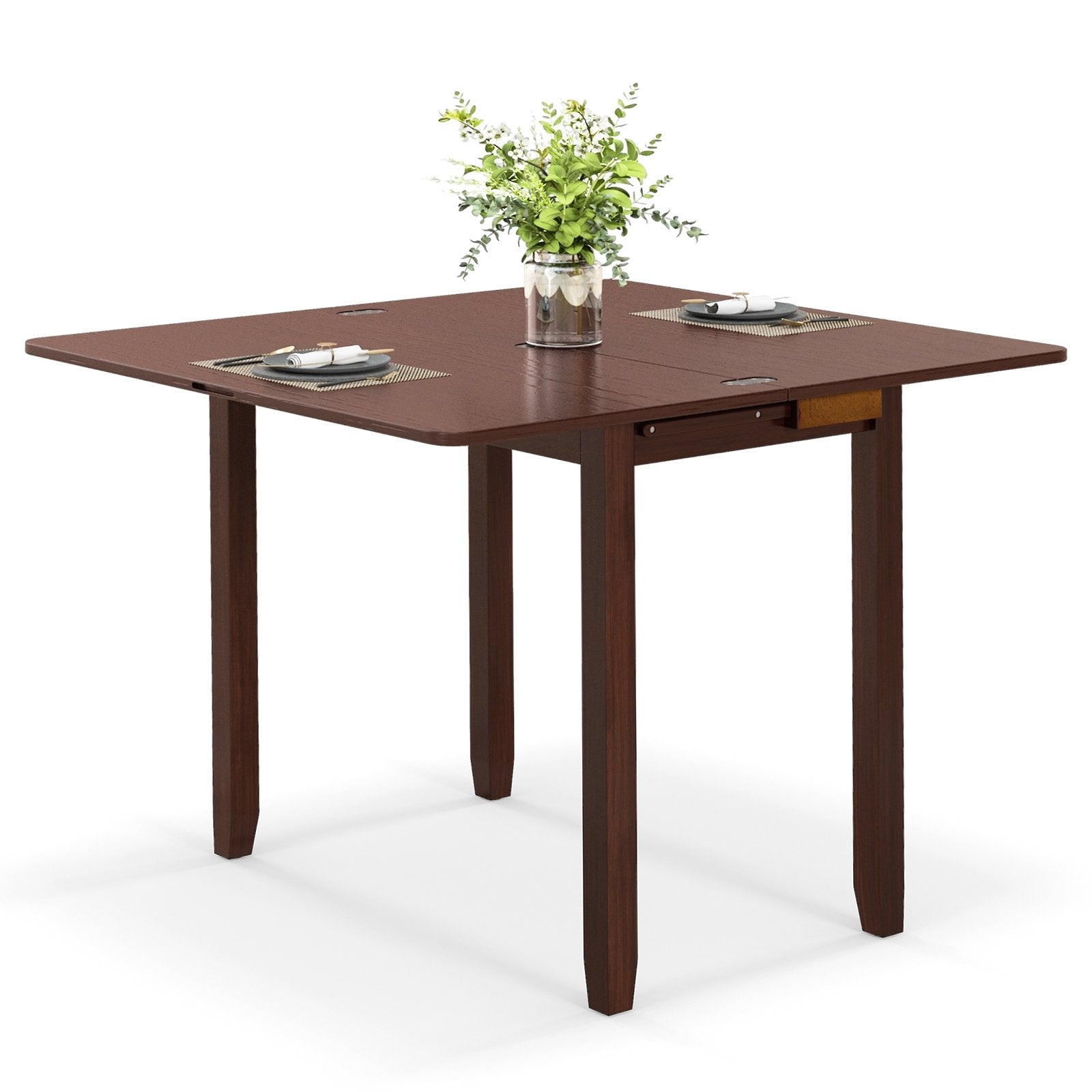 Mid Century Folding Dining Table for 4 People Extendable Kitchen Table with Hidden Storage, Brown Dining Tables   at Gallery Canada