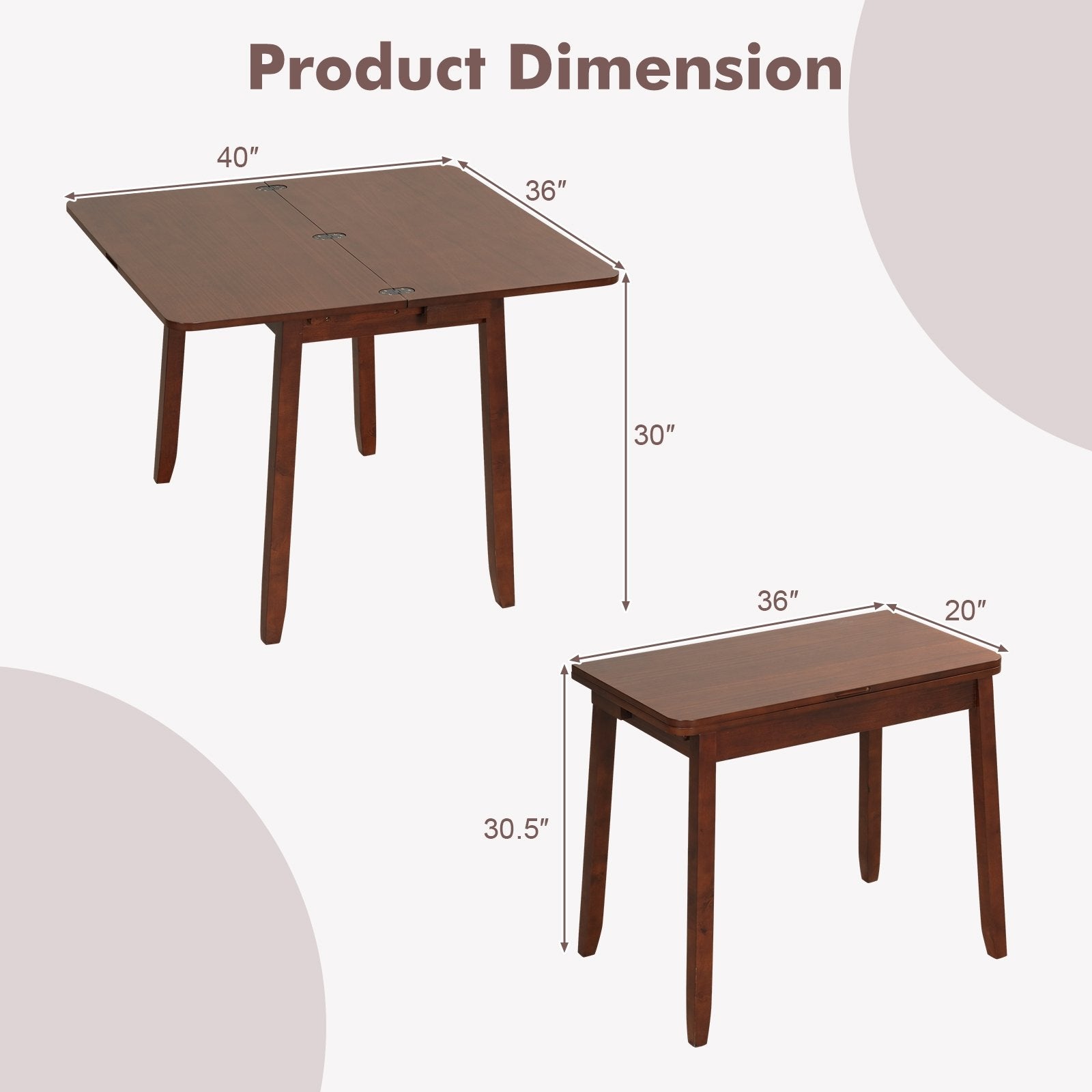 Mid Century Folding Dining Table for 4 People Extendable Kitchen Table with Hidden Storage, Brown Dining Tables   at Gallery Canada