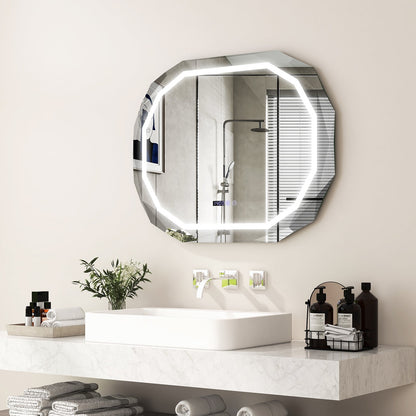 Anti-Fog Bathroom Mirror with 3 Color LED Light Memory Function, White Wall Mirrors   at Gallery Canada