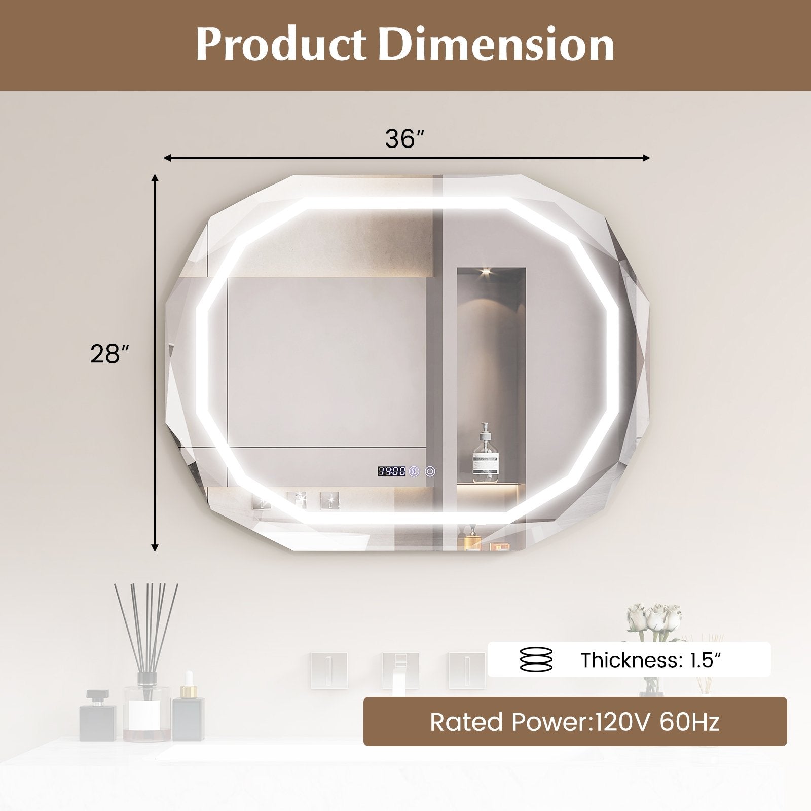 Anti-Fog Bathroom Mirror with 3 Color LED Light Memory Function, White Wall Mirrors   at Gallery Canada