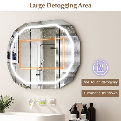 Anti-Fog Bathroom Mirror with 3 Color LED Light Memory Function, White Wall Mirrors   at Gallery Canada