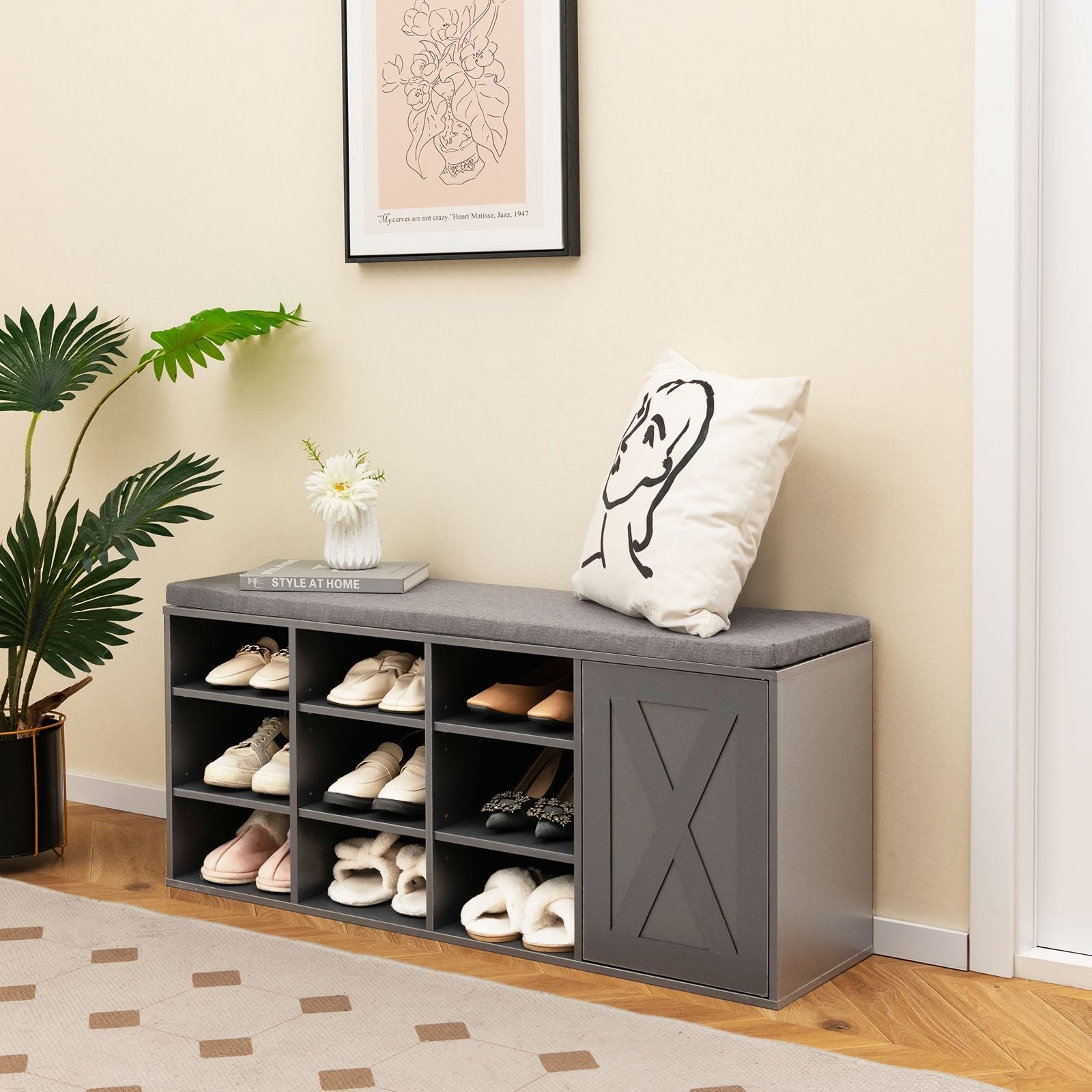 9-cube Shoe Bench with Adjustable Shelves and Removable Padded Cushion, Gray Shoe Racks & Storage Benches   at Gallery Canada