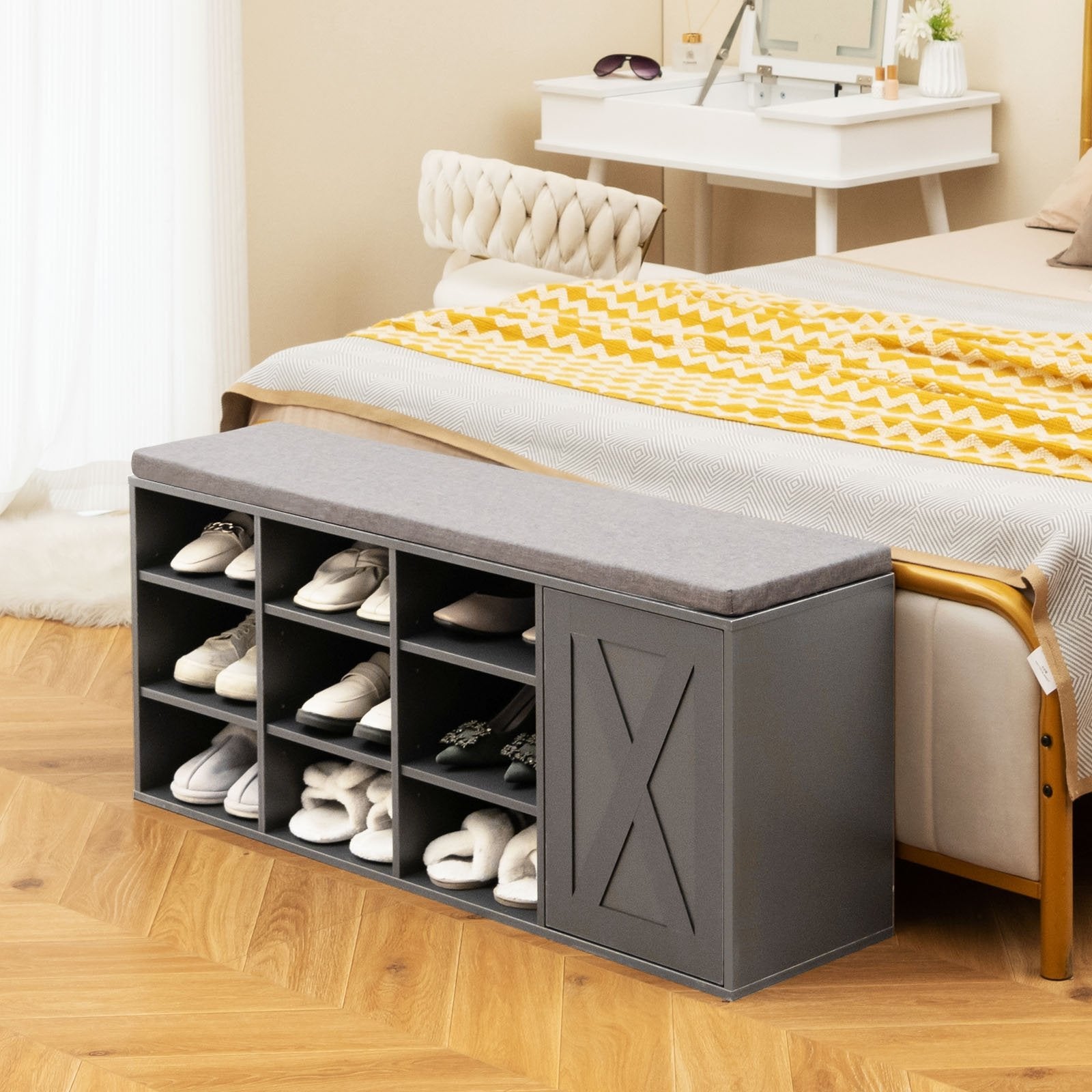 9-cube Shoe Bench with Adjustable Shelves and Removable Padded Cushion, Gray Shoe Racks & Storage Benches   at Gallery Canada