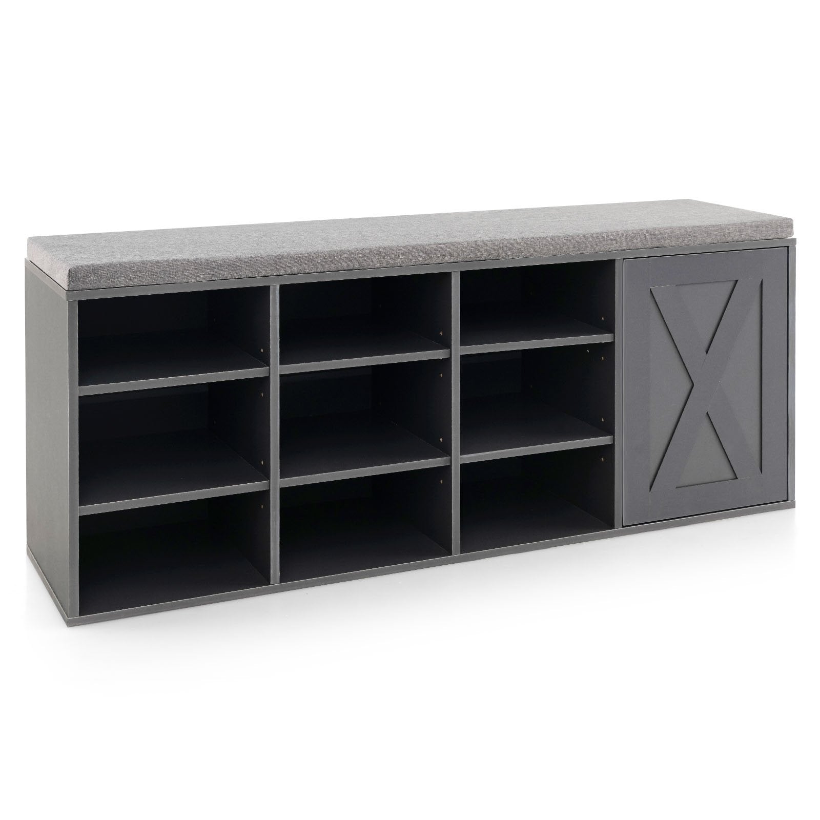 9-cube Shoe Bench with Adjustable Shelves and Removable Padded Cushion, Gray Shoe Racks & Storage Benches   at Gallery Canada