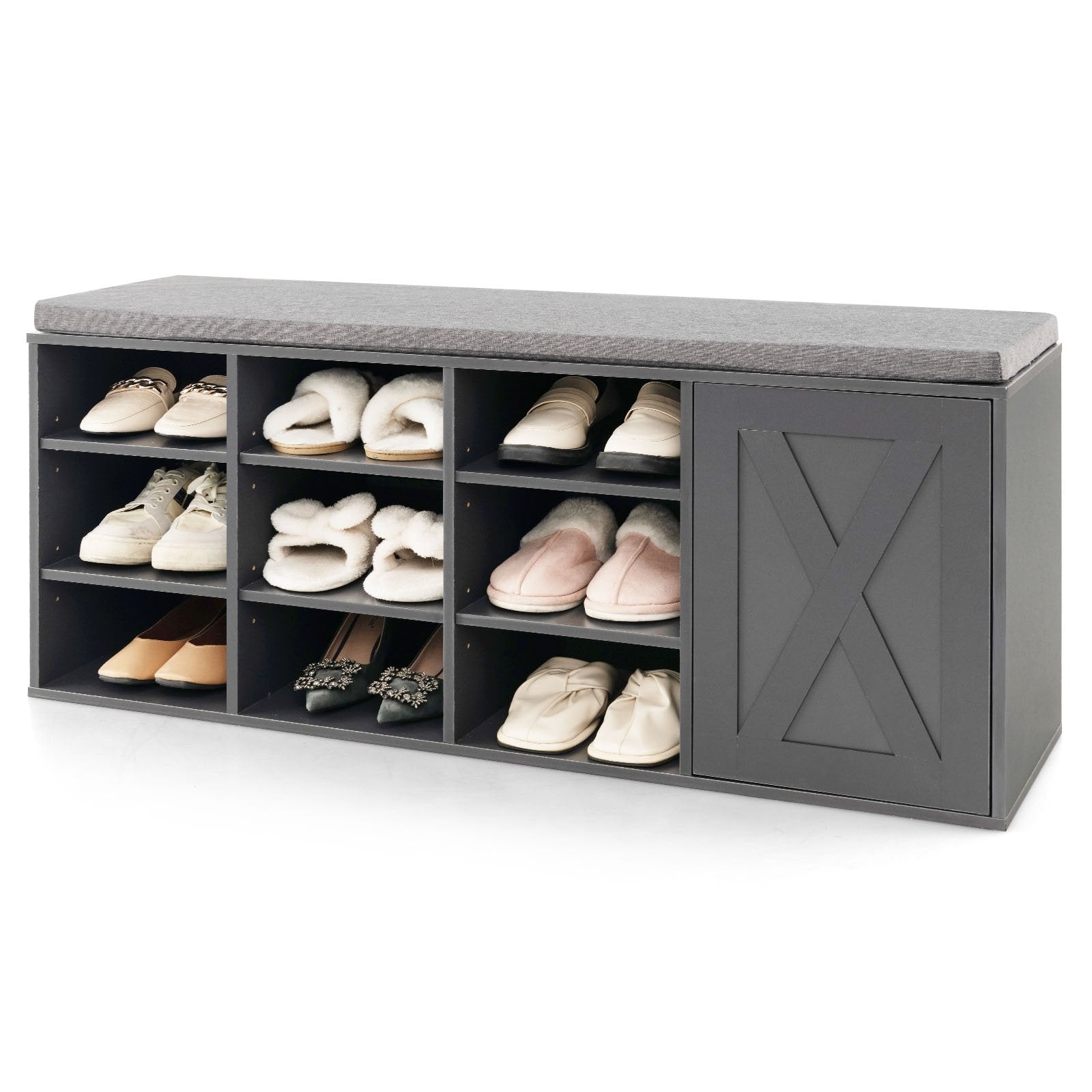 9-cube Shoe Bench with Adjustable Shelves and Removable Padded Cushion, Gray Shoe Racks & Storage Benches   at Gallery Canada