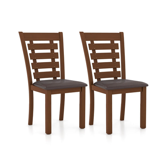 Wooden Dining Chairs Set of 2 with Upholstered Seat and Rubber Wood Frame, Brown - Gallery Canada